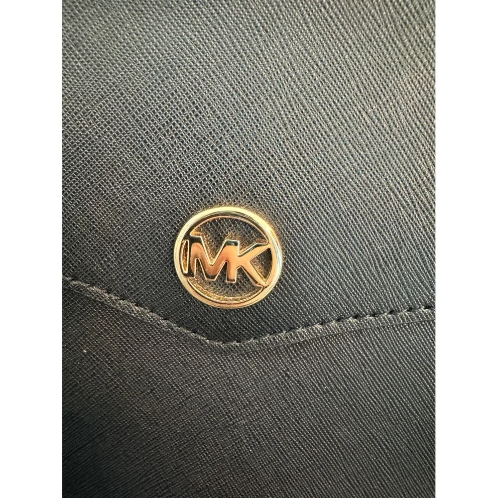 Michael Kors Black Saffiano Leather Satchel Crossbody‎ Bag Gold Hardware MK Logo